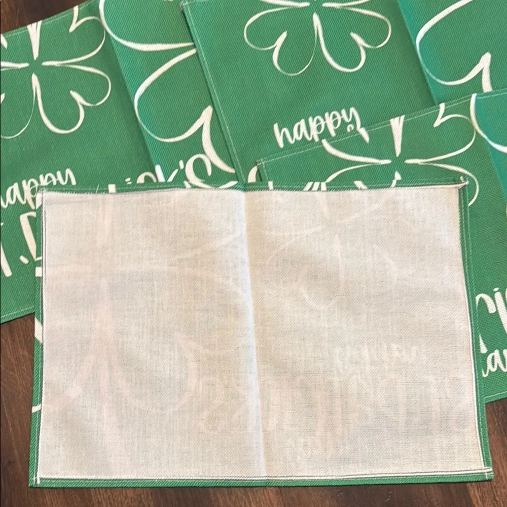 Happy St. Patrick's Day Green and White Shamrock Table Linen Place Mats NWT